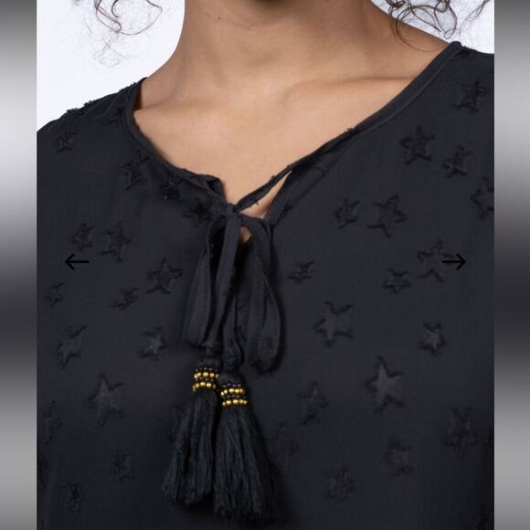 NWT TRIBAL JEANS Black Ruffle Blouse w/ Tassels Size XL - Picture 3 of 15